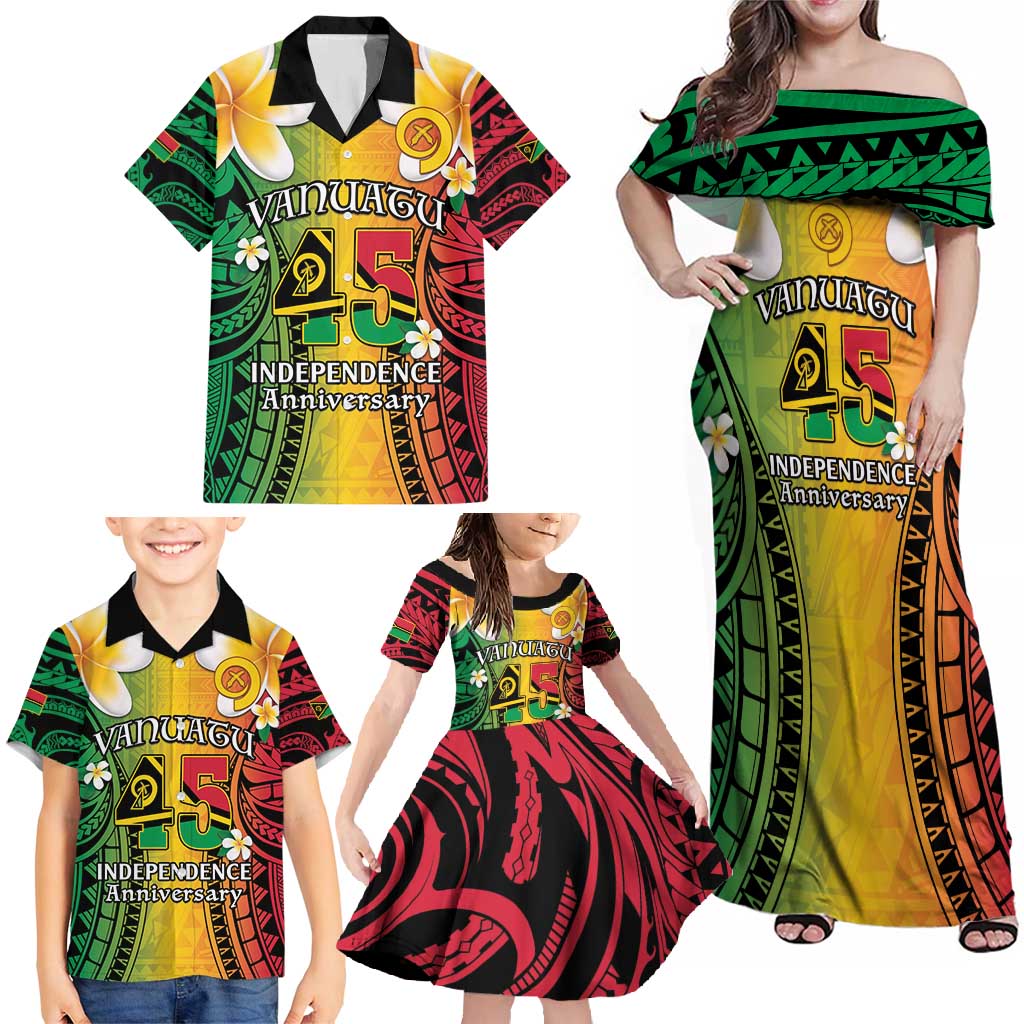Vanuatu Independence Day Family Matching Off Shoulder Maxi Dress and Hawaiian Shirt Long God Yumi Stanap Happy 45th Anniversary LT14 - Polynesian Pride