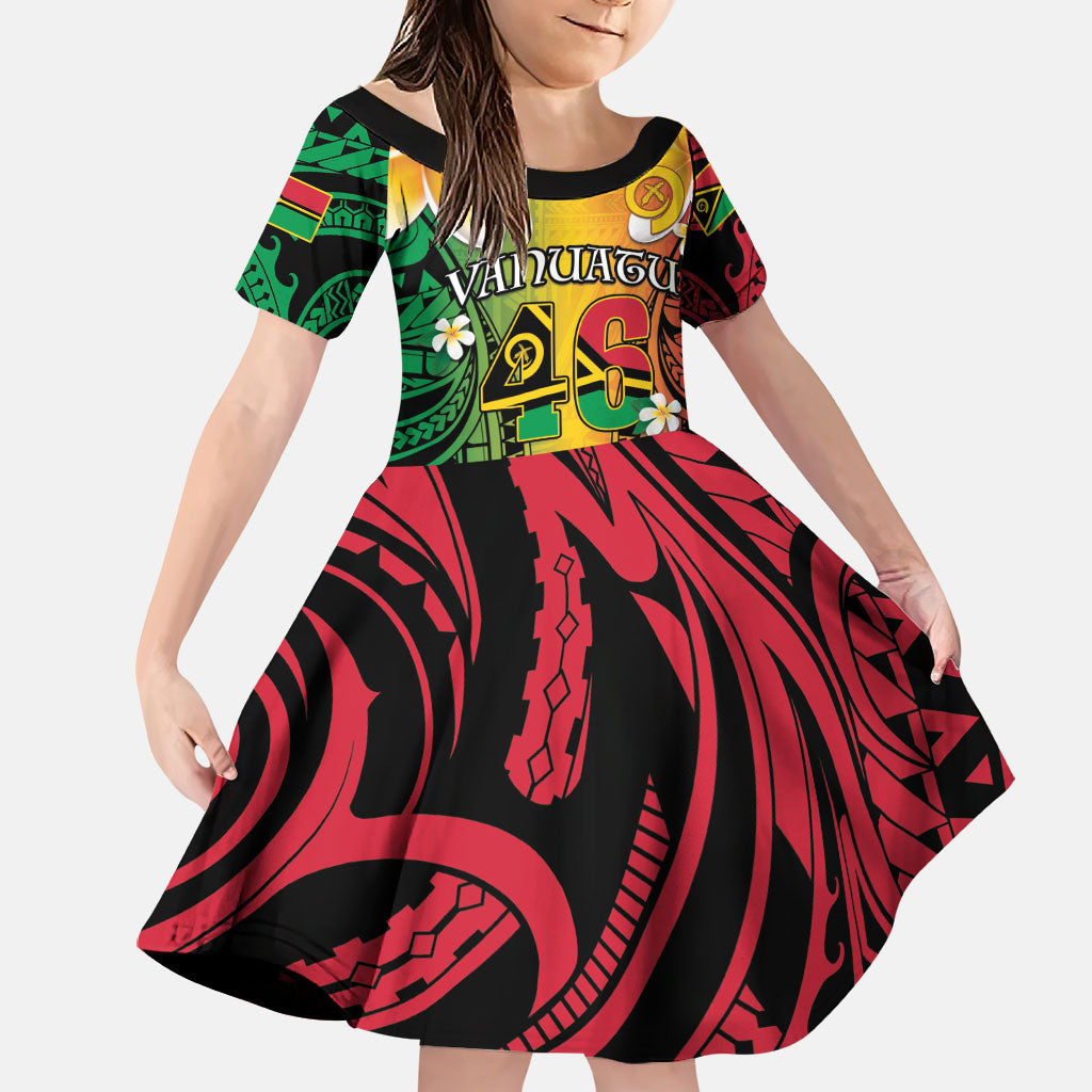 Vanuatu Independence Day Family Matching Summer Maxi Dress and Hawaiian Shirt Long God Yumi Stanap Happy 46th Anniversary LT14 Daughter's Dress Reggae - Polynesian Pride