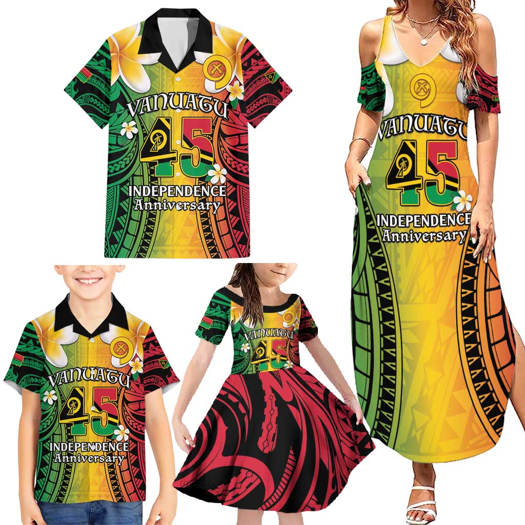 Vanuatu Independence Day Family Matching Summer Maxi Dress and Hawaiian Shirt Long God Yumi Stanap Happy 45th Anniversary LT14 - Polynesian Pride