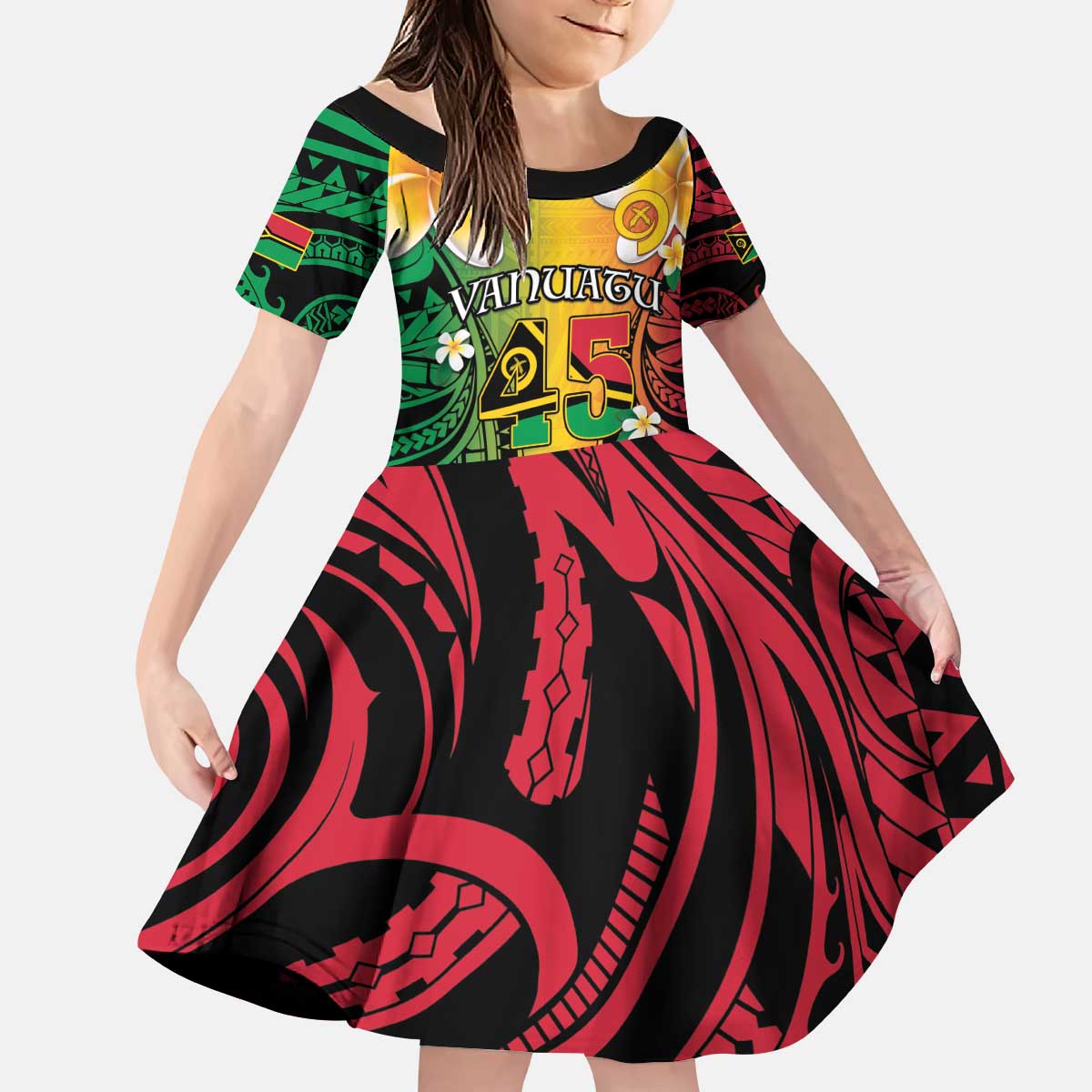 Vanuatu Independence Day Kid Short Sleeve Dress Long God Yumi Stanap Happy 45th Anniversary LT14