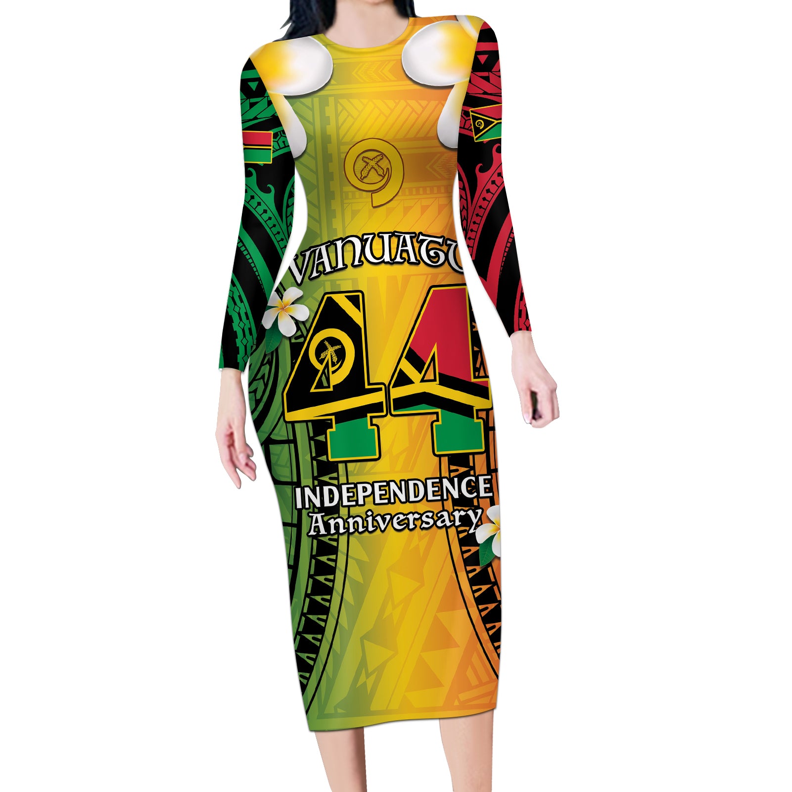 Vanuatu Independence Day Long Sleeve Bodycon Dress Long God Yumi Stanap Happy 44th Anniversary