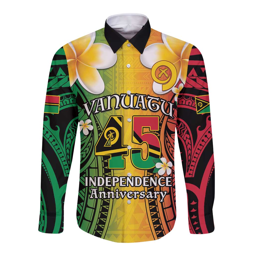 Vanuatu Independence Day Long Sleeve Button Shirt Long God Yumi Stanap Happy 45th Anniversary LT14