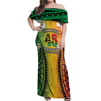 Vanuatu Independence Day Off Shoulder Maxi Dress Long God Yumi Stanap Happy 45th Anniversary LT14 Women Reggae - Polynesian Pride
