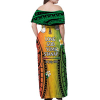 Vanuatu Independence Day Off Shoulder Maxi Dress Long God Yumi Stanap Happy 45th Anniversary LT14 - Polynesian Pride