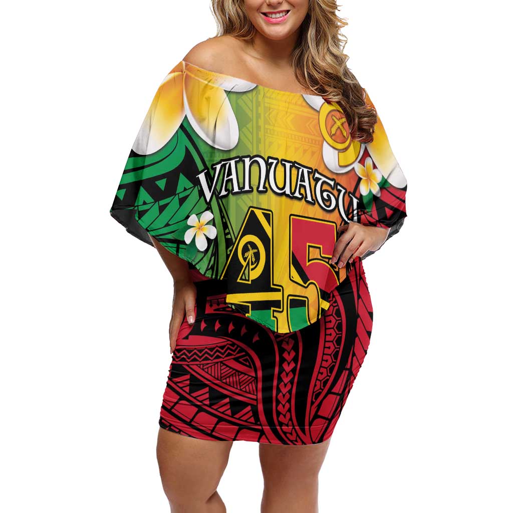 Vanuatu Independence Day Off Shoulder Short Dress Long God Yumi Stanap Happy 45th Anniversary LT14 Women Reggae - Polynesian Pride