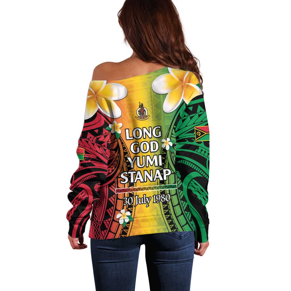 Vanuatu Independence Day Off Shoulder Sweater Long God Yumi Stanap Happy 45th Anniversary LT14