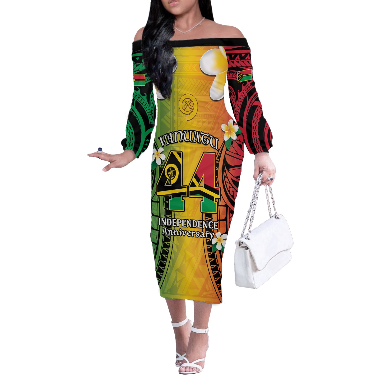 Vanuatu Independence Day Off The Shoulder Long Sleeve Dress Long God Yumi Stanap Happy 44th Anniversary