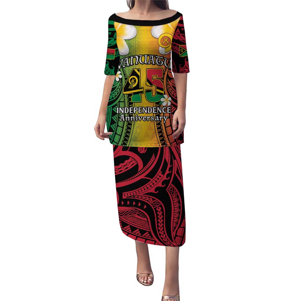 Vanuatu Independence Day Puletasi Long God Yumi Stanap Happy 45th Anniversary LT14 Long Dress Reggae - Polynesian Pride