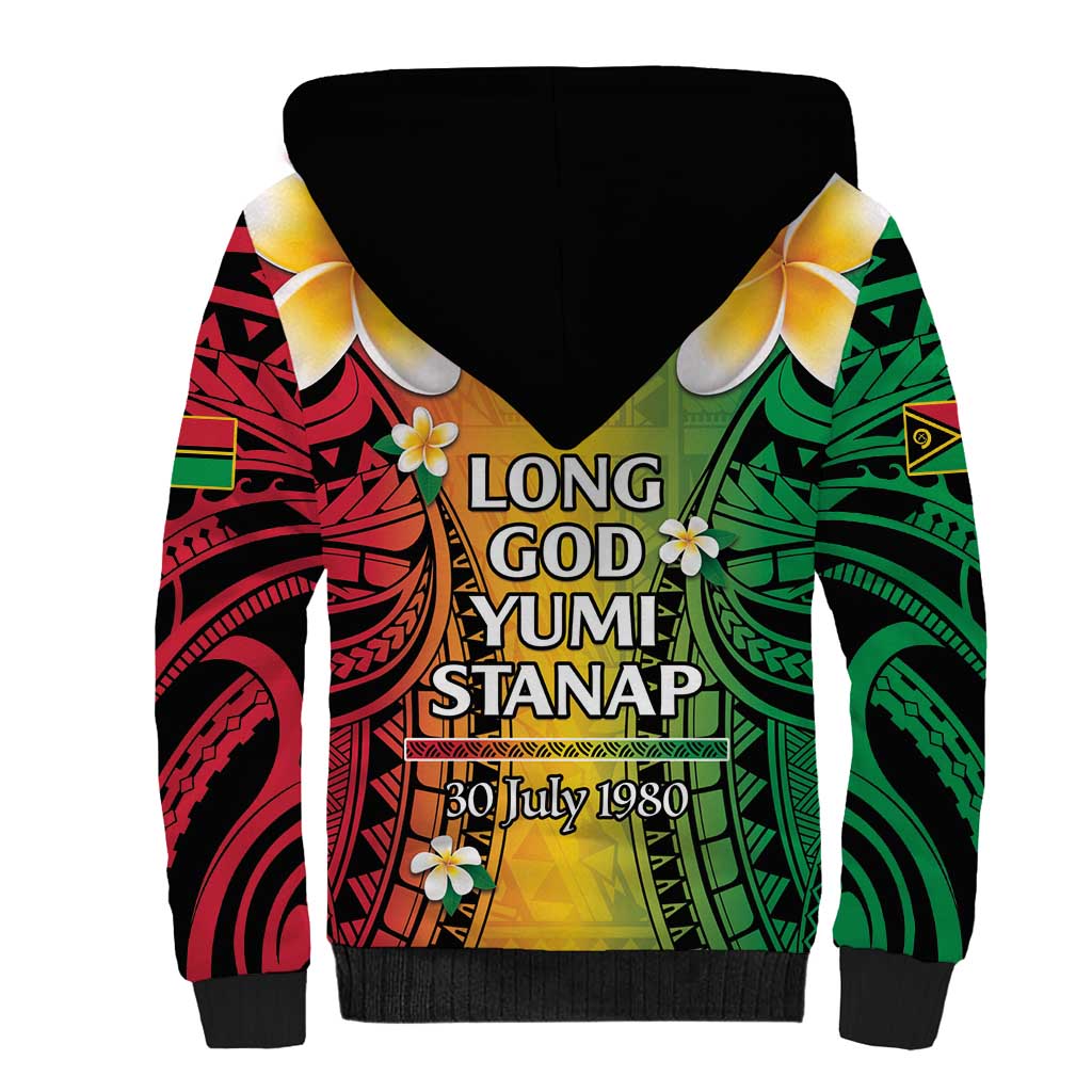 Vanuatu Independence Day Sherpa Hoodie Long God Yumi Stanap Happy 45th Anniversary LT14 - Polynesian Pride