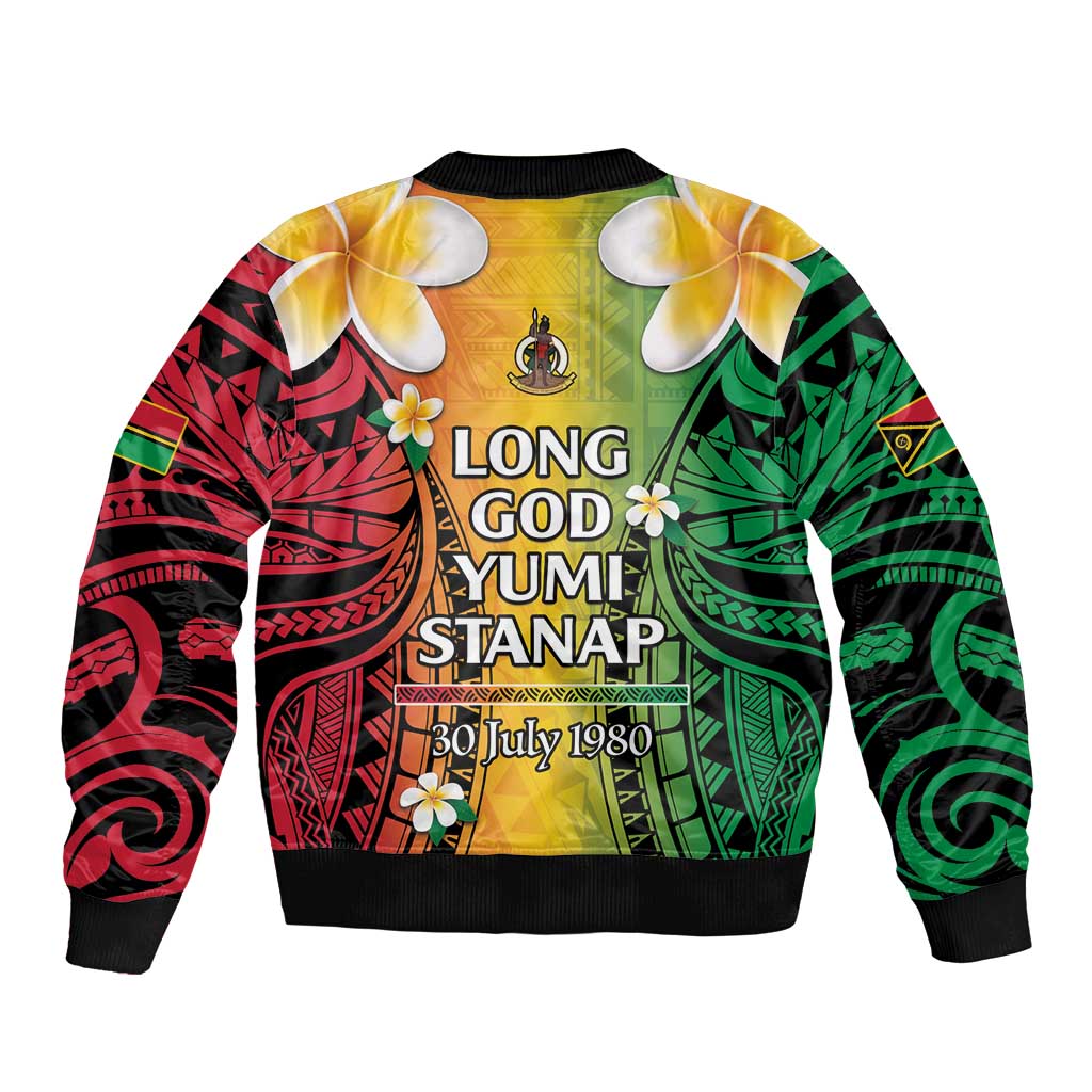 Vanuatu Independence Day Sleeve Zip Bomber Jacket Long God Yumi Stanap Happy 45th Anniversary LT14 - Polynesian Pride