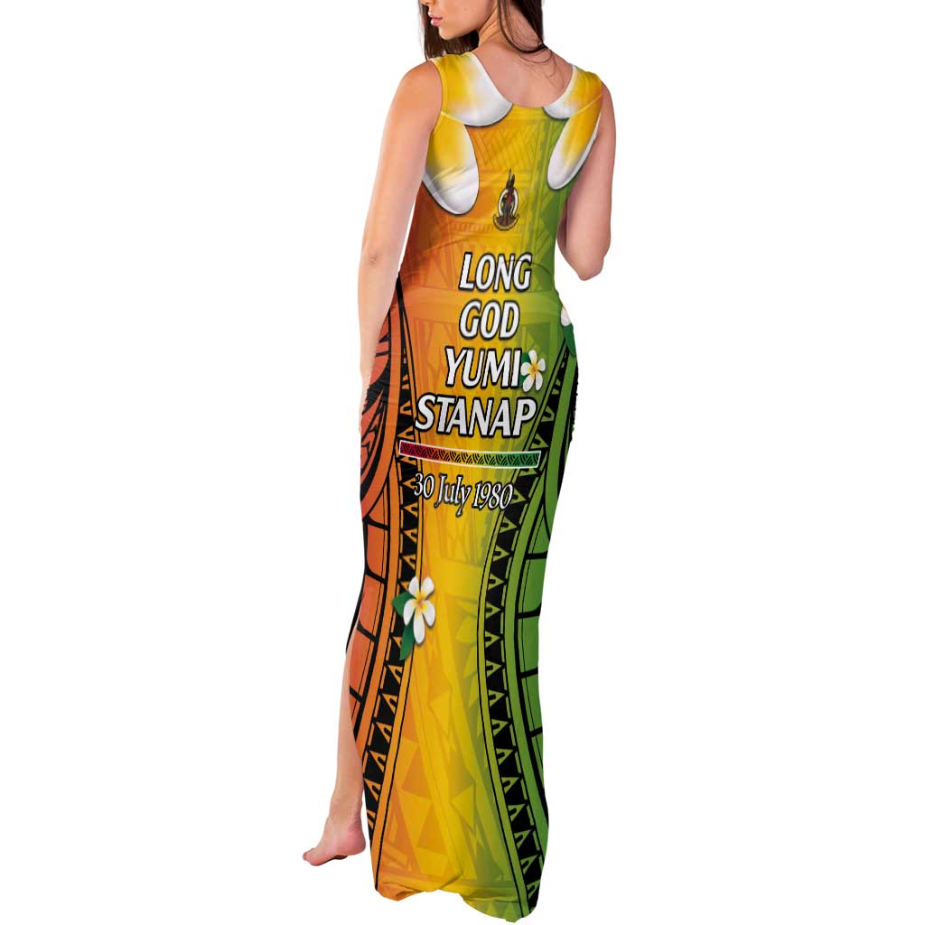 Vanuatu Independence Day Tank Maxi Dress Long God Yumi Stanap Happy 45th Anniversary LT14 - Polynesian Pride