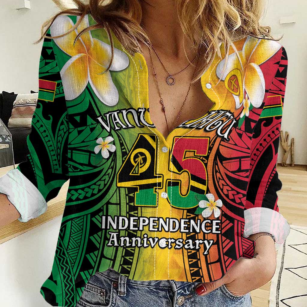 Vanuatu Independence Day Women Casual Shirt Long God Yumi Stanap Happy 45th Anniversary LT14