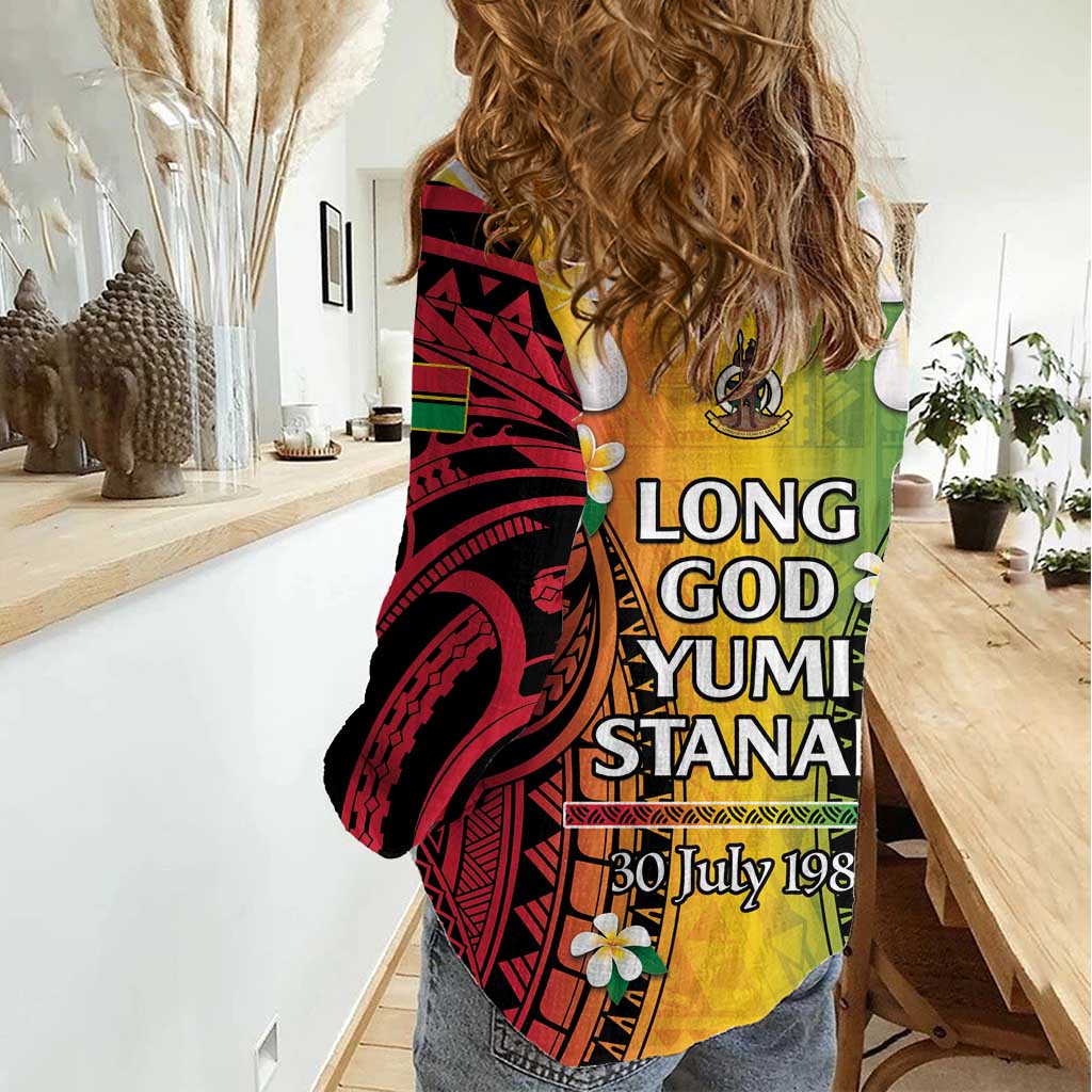 Vanuatu Independence Day Women Casual Shirt Long God Yumi Stanap Happy 45th Anniversary LT14