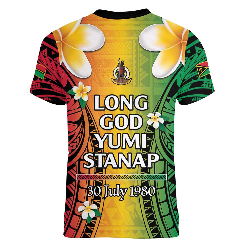 Vanuatu Independence Day Women V-Neck T-Shirt Long God Yumi Stanap Happy 45th Anniversary LT14