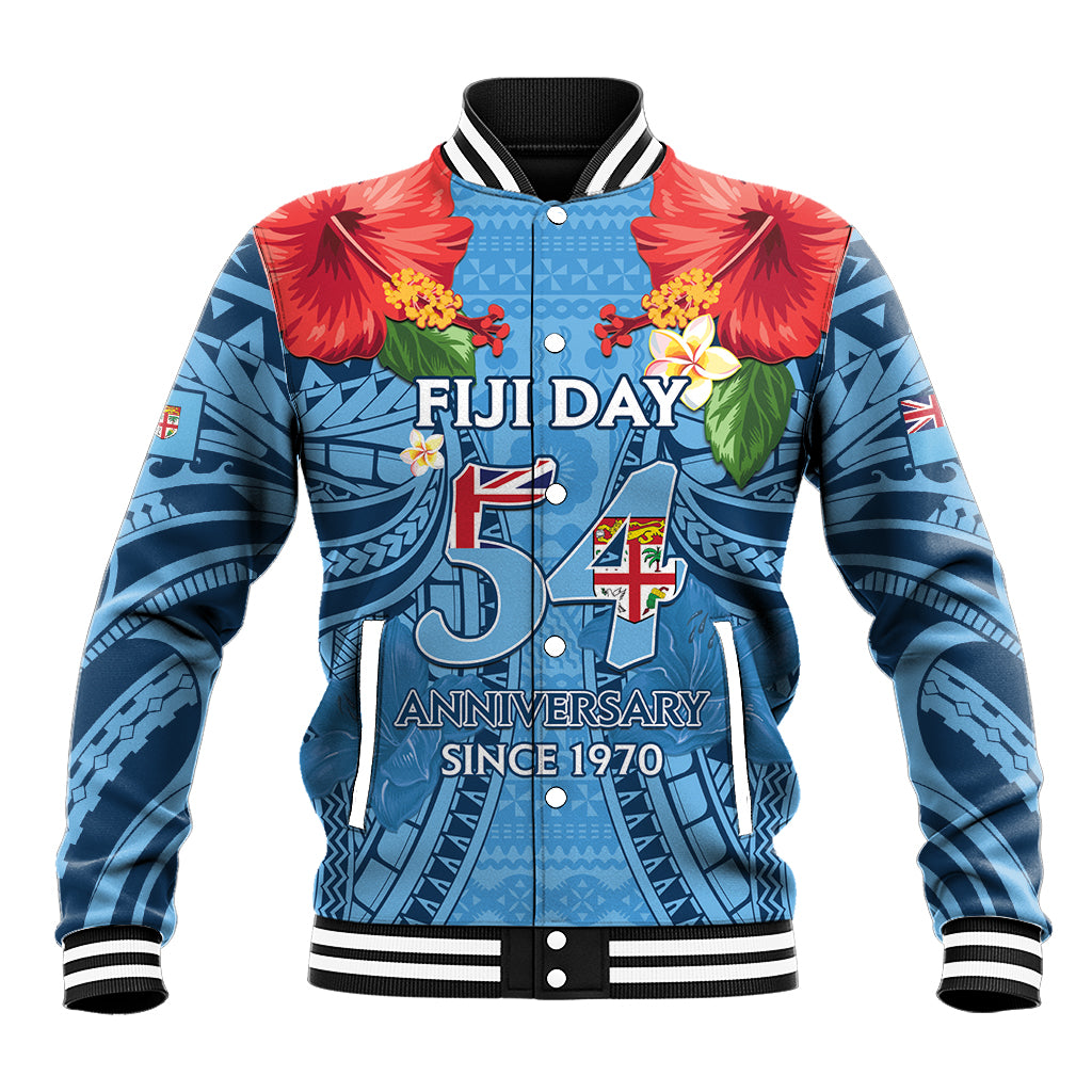 Fiji Day Baseball Jacket Happy 54 Years Of Independence Tapa Pattern Blue