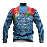 Fiji Day Baseball Jacket Happy 54 Years Of Independence Tapa Pattern Blue