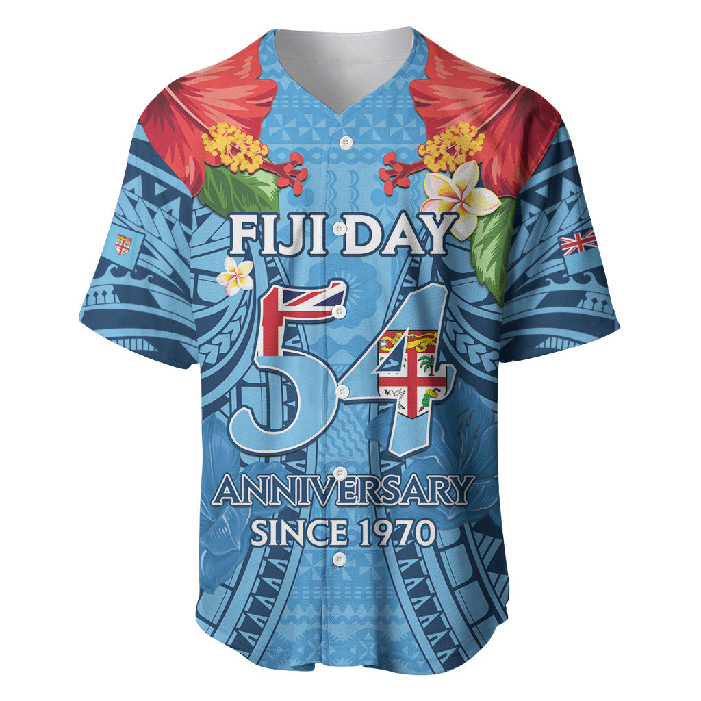 Fiji Day Baseball Jersey Happy 54 Years Of Independence Tapa Pattern Blue