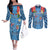 Fiji Day Couples Matching Off The Shoulder Long Sleeve Dress and Long Sleeve Button Shirt Happy 54 Years Of Independence Tapa Pattern Blue