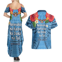 Fiji Day Couples Matching Summer Maxi Dress and Hawaiian Shirt Happy 54 Years Of Independence Tapa Pattern Blue