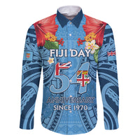 Fiji Day Family Matching Long Sleeve Bodycon Dress and Hawaiian Shirt Happy 54 Years Of Independence Tapa Pattern Blue