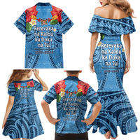 Fiji Day Family Matching Mermaid Dress and Hawaiian Shirt Happy 54 Years Of Independence Tapa Pattern Blue