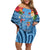 Fiji Day Family Matching Off Shoulder Short Dress and Hawaiian Shirt Happy 54 Years Of Independence Tapa Pattern Blue