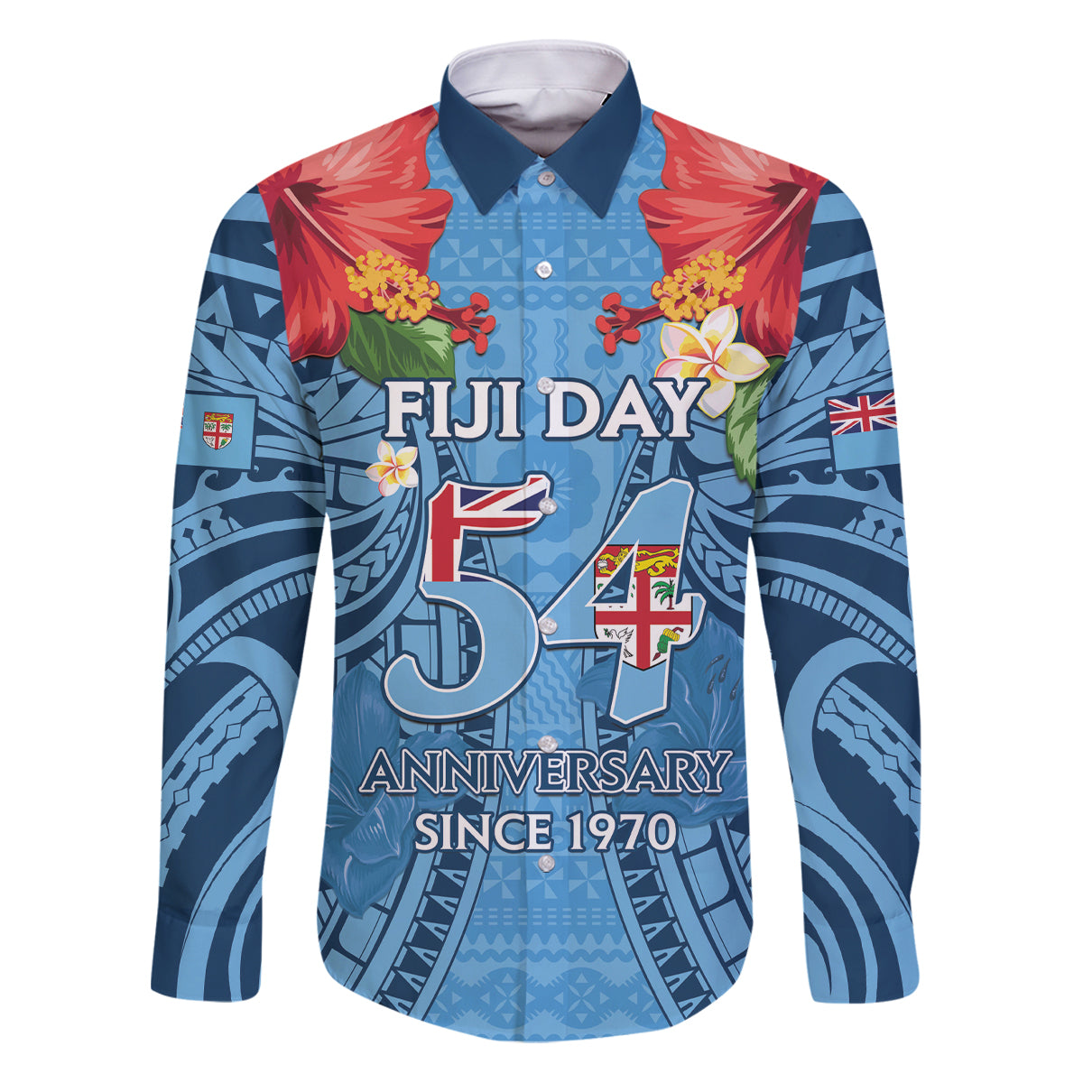 Fiji Day Family Matching Puletasi and Hawaiian Shirt Happy 54 Years Of Independence Tapa Pattern Blue