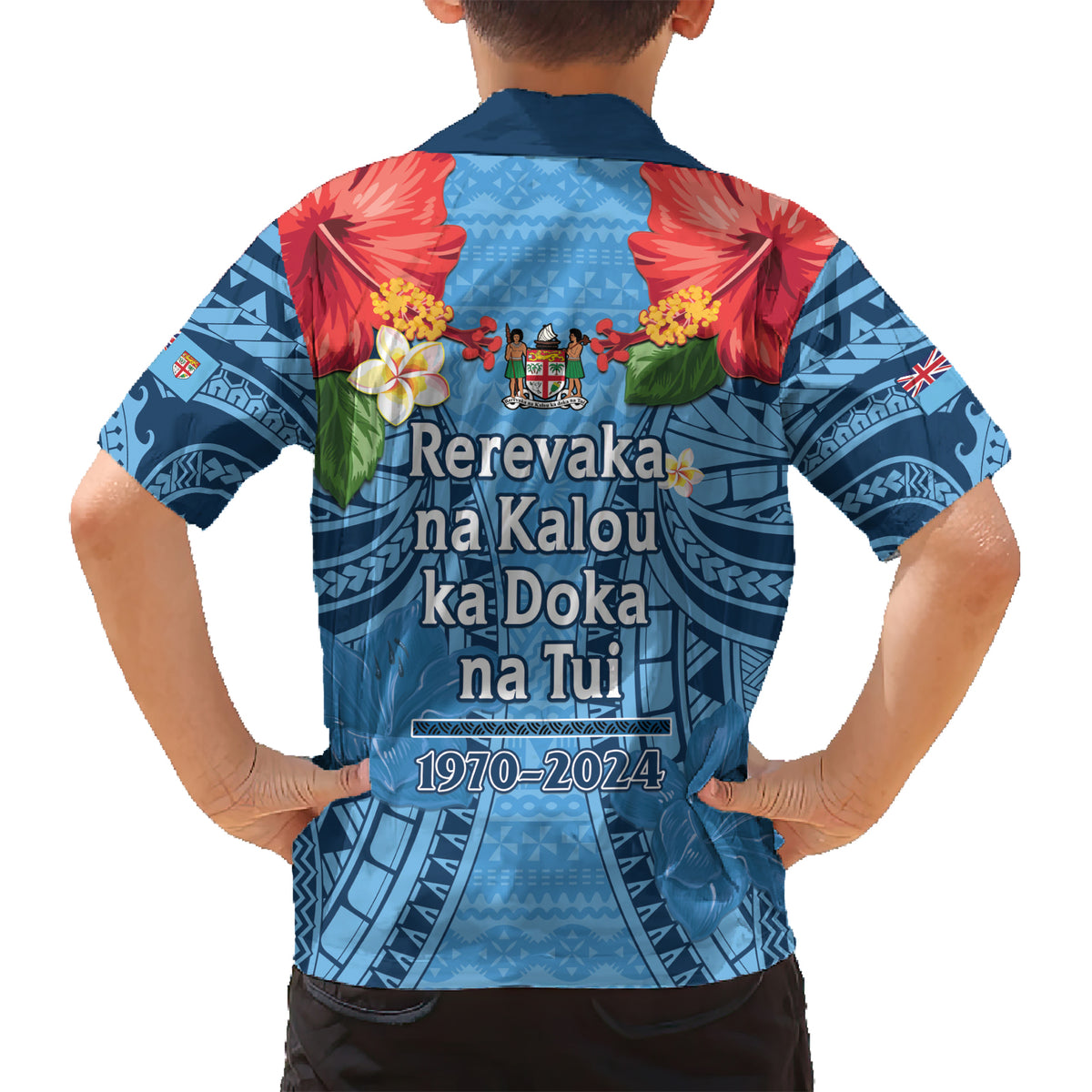 Fiji Day Kid Hawaiian Shirt Happy 54 Years Of Independence Tapa Pattern Blue