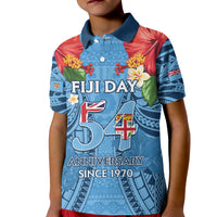 Fiji Day Kid Polo Shirt Happy 54 Years Of Independence Tapa Pattern Blue