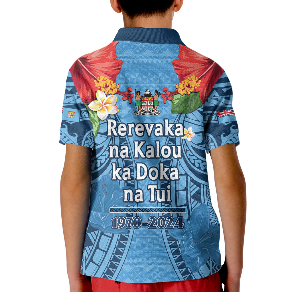 Fiji Day Kid Polo Shirt Happy 54 Years Of Independence Tapa Pattern Blue