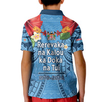 Fiji Day Kid Polo Shirt Happy 54 Years Of Independence Tapa Pattern Blue
