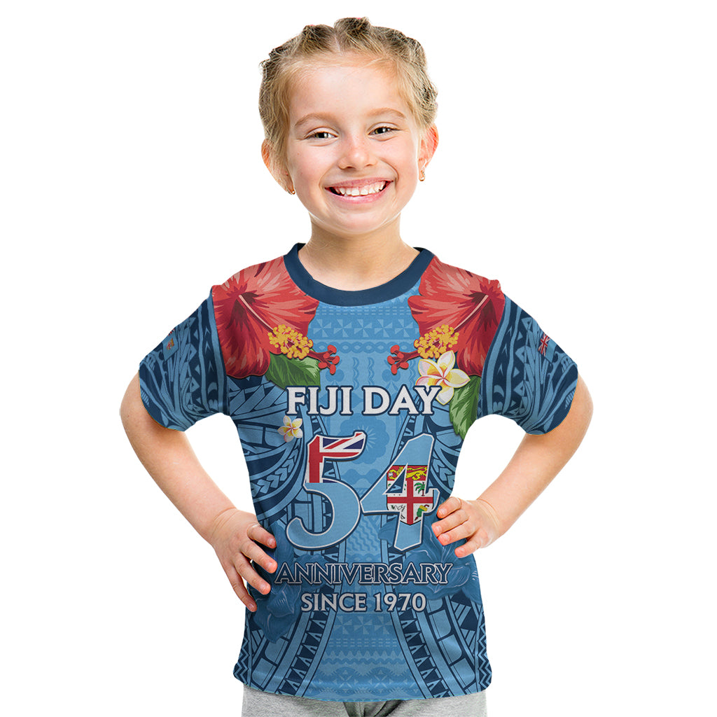 Fiji Day Kid T Shirt Happy 54 Years Of Independence Tapa Pattern Blue