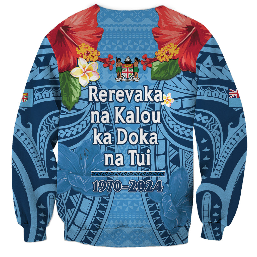 Fiji Day Sweatshirt Happy 54 Years Of Independence Tapa Pattern Blue