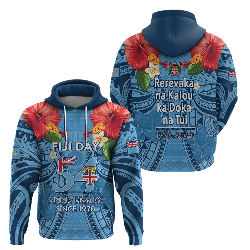 Fiji Day Zip Hoodie Happy 54 Years Of Independence Tapa Pattern Blue