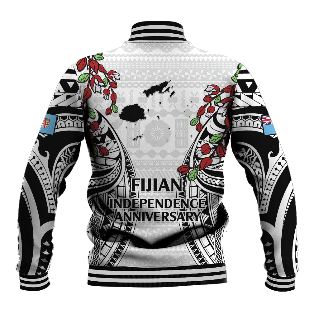 Fiji Day Baseball Jacket Happy 54 Years Of Independence Tapa Pattern White
