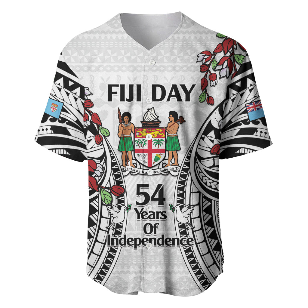 Fiji Day Baseball Jersey Happy 54 Years Of Independence Tapa Pattern White