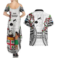 Fiji Day Couples Matching Summer Maxi Dress and Hawaiian Shirt Happy 54 Years Of Independence Tapa Pattern White