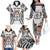 Fiji Day Family Matching Off The Shoulder Long Sleeve Dress and Hawaiian Shirt Happy 54 Years Of Independence Tapa Pattern White