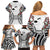 Fiji Day Family Matching Off Shoulder Short Dress and Hawaiian Shirt Happy 54 Years Of Independence Tapa Pattern White