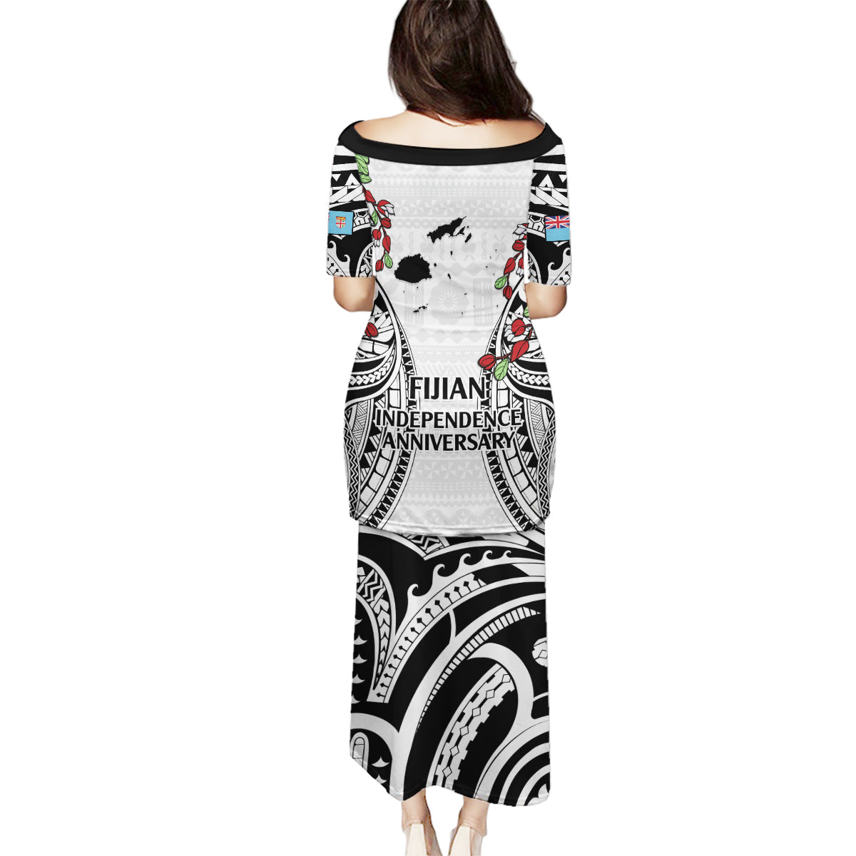 Fiji Day Family Matching Puletasi and Hawaiian Shirt Happy 54 Years Of Independence Tapa Pattern White