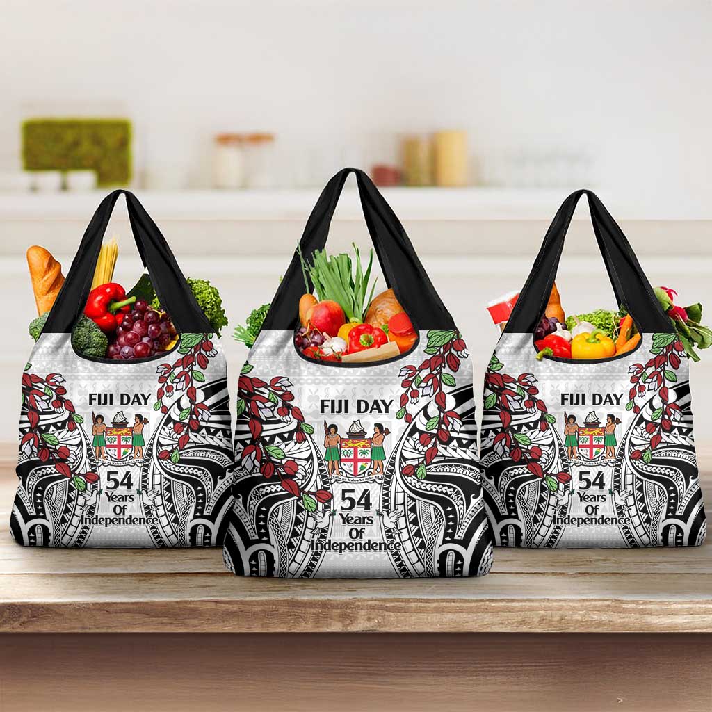 Fiji Day Grocery Bag Happy 54 Years Of Independence Tapa Pattern White