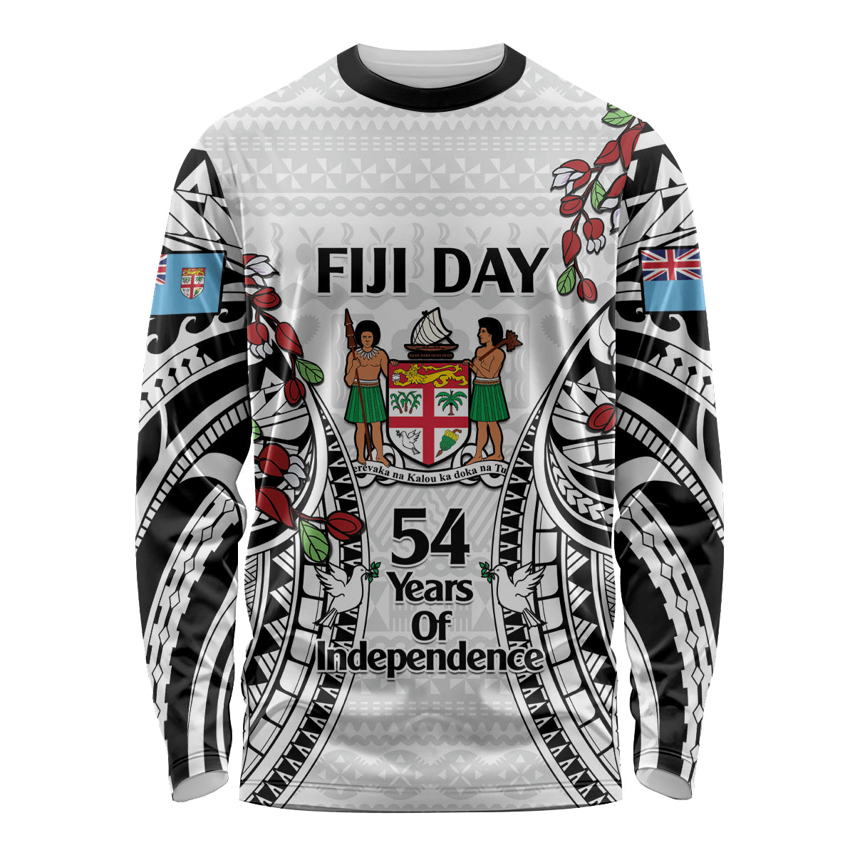 Fiji Day Long Sleeve Shirt Happy 54 Years Of Independence Tapa Pattern White