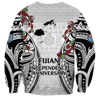 Fiji Day Sweatshirt Happy 54 Years Of Independence Tapa Pattern White