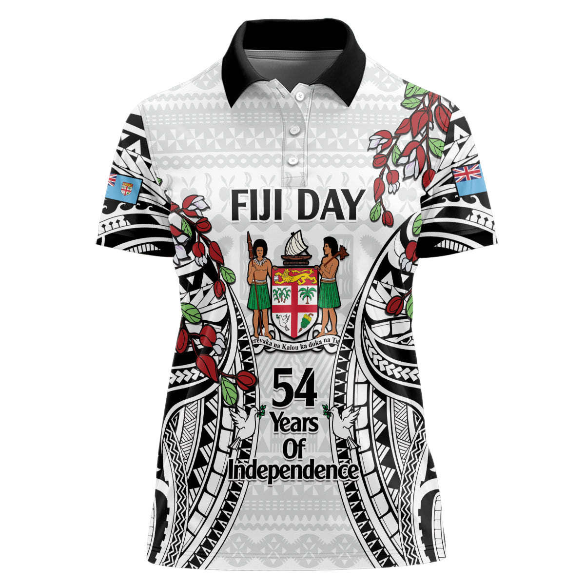 Fiji Day Women Polo Shirt Happy 54 Years Of Independence Tapa Pattern White