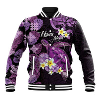 Personalised Aloha Hawaii Kauai Island Baseball Jacket Garden Isle Map Sea Turtle Plumeria LT14 Unisex Purple - Polynesian Pride