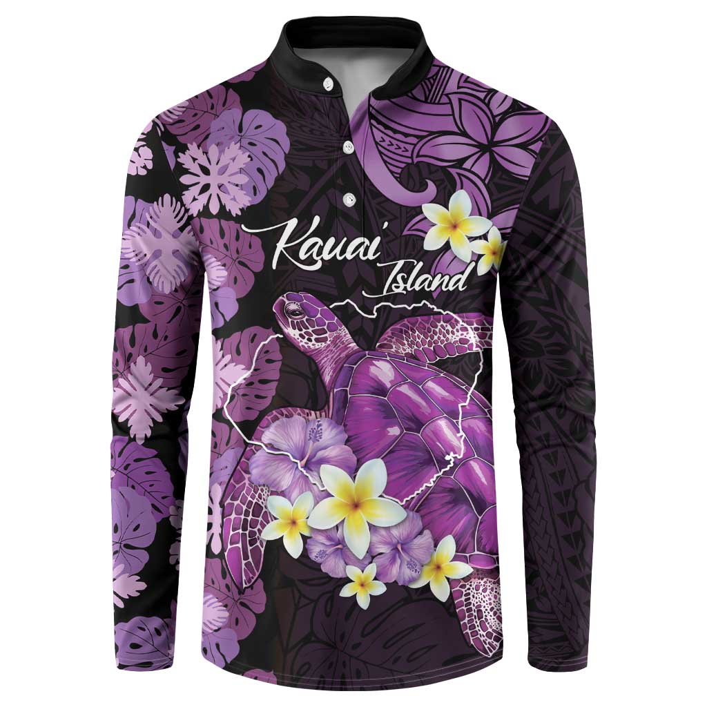 Personalised Aloha Hawaii Kauai Island Button Sweatshirt Garden Isle Map Sea Turtle Plumeria LT14 Purple - Polynesian Pride