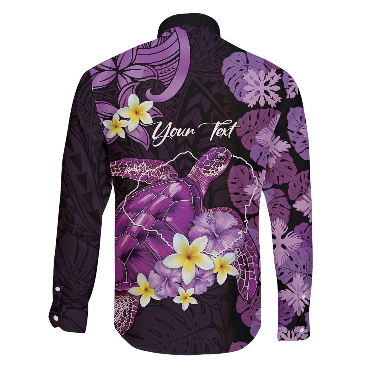 Personalised Aloha Hawaii Kauai Island Family Matching Off The Shoulder Long Sleeve Dress and Hawaiian Shirt Garden Isle Map Sea Turtle Plumeria