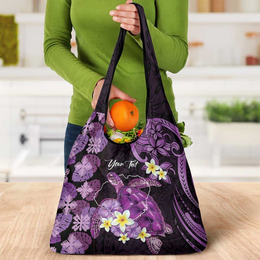 Personalised Aloha Hawaii Kauai Island Grocery Bag Garden Isle Map Sea Turtle Plumeria