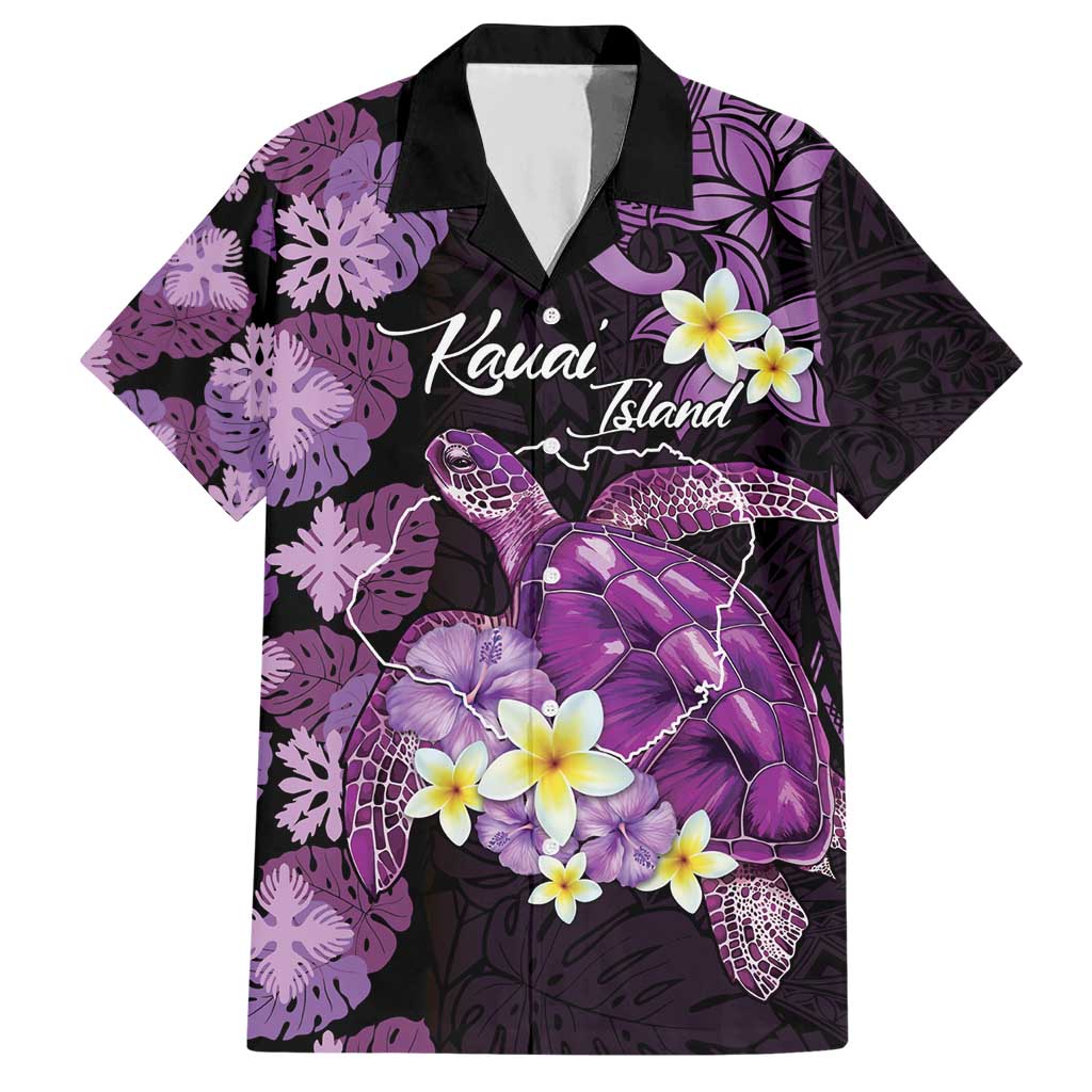 Personalised Aloha Hawaii Kauai Island Hawaiian Shirt Garden Isle Map Sea Turtle Plumeria LT14 Purple - Polynesian Pride
