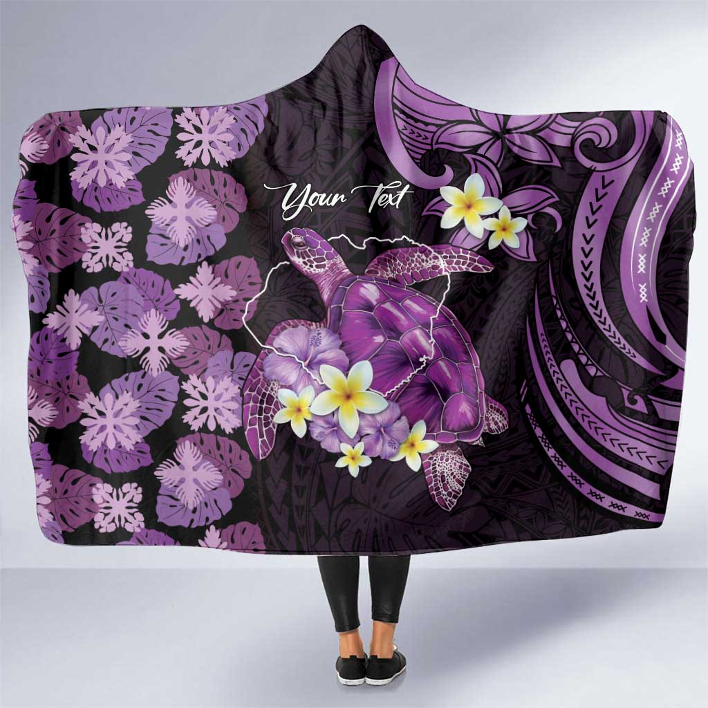 Personalised Aloha Hawaii Kauai Island Hooded Blanket Garden Isle Map Sea Turtle Plumeria LT14 One Size Purple - Polynesian Pride